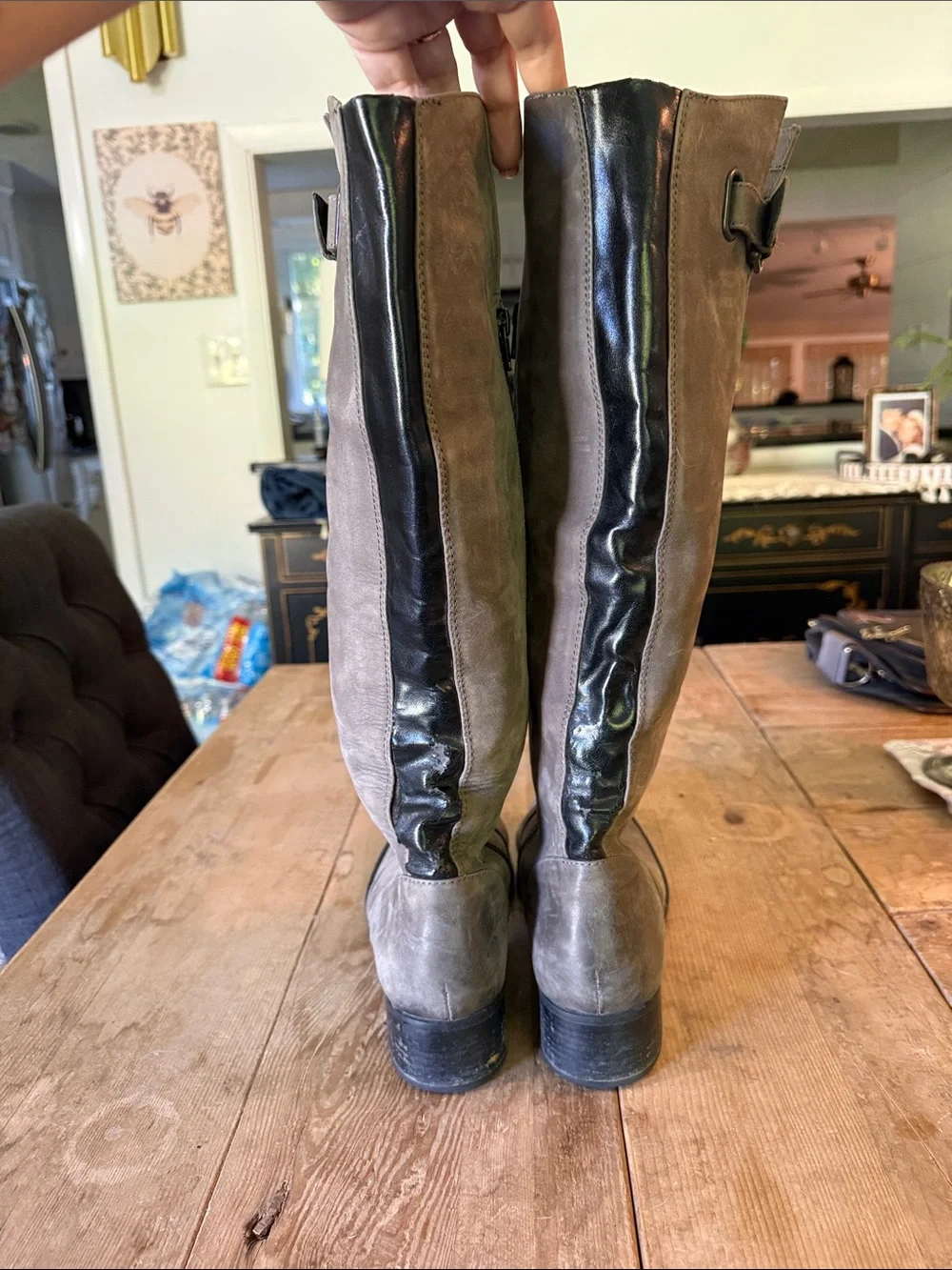 Women's Tall Taupe Riding Boots with Buckle Accent